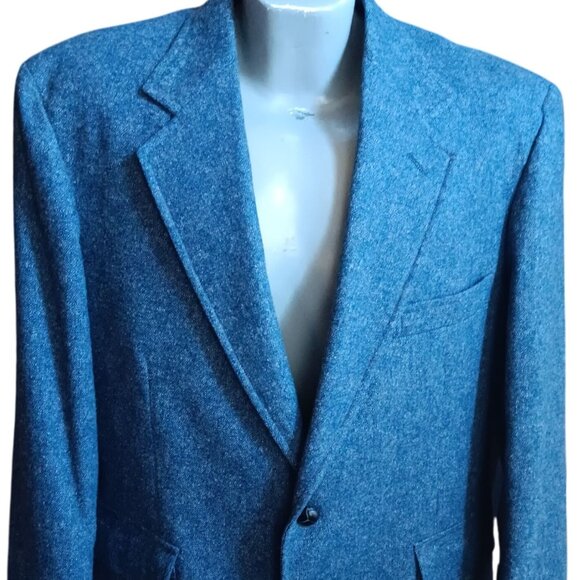 42 Vintage Pendleton Mens Tweed Wool Blazer Jacket Cobalt Blue Leather Patches - Picture 1 of 10